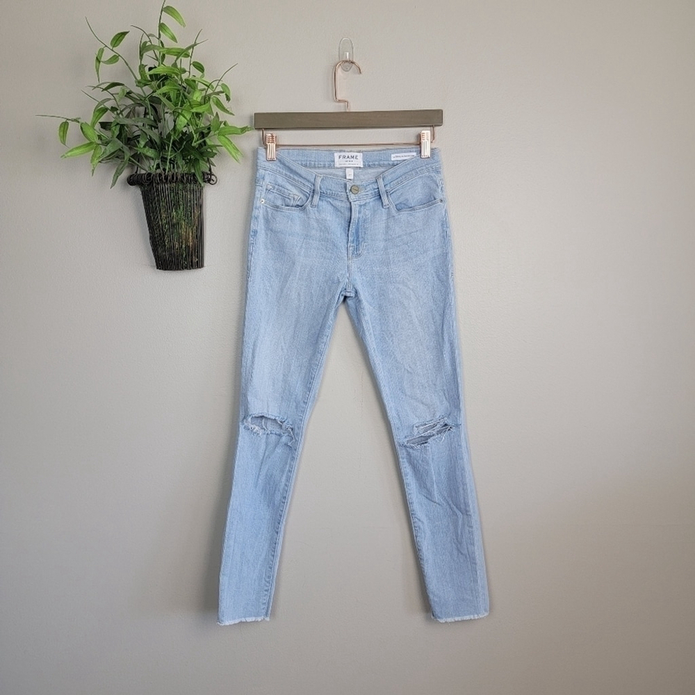 Frame Le Skinny De Jeanne Crop Light Honeywood Distress Frayed Jegging Jeans 27